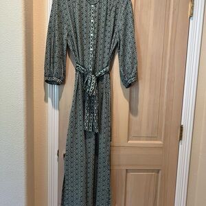 Max Studio Green Smocked Bishop Sleeve Dress